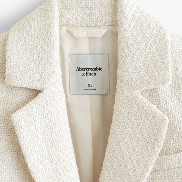 Abercrombie & Fitch Cropped Tweed Blazer Cream Size Small - Picture 8 of 8